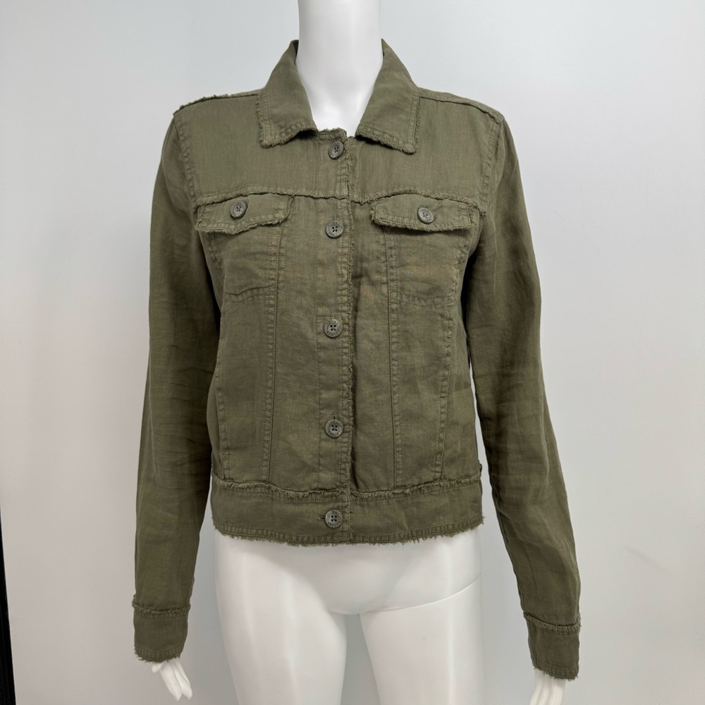 TOMMY BAHAMA Two Palms Linen Raw-Edge Jacket Sz XS Dark Fern Green - Picture 5 of 16
